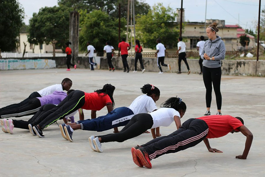 Solvaig coaching the basket ball team